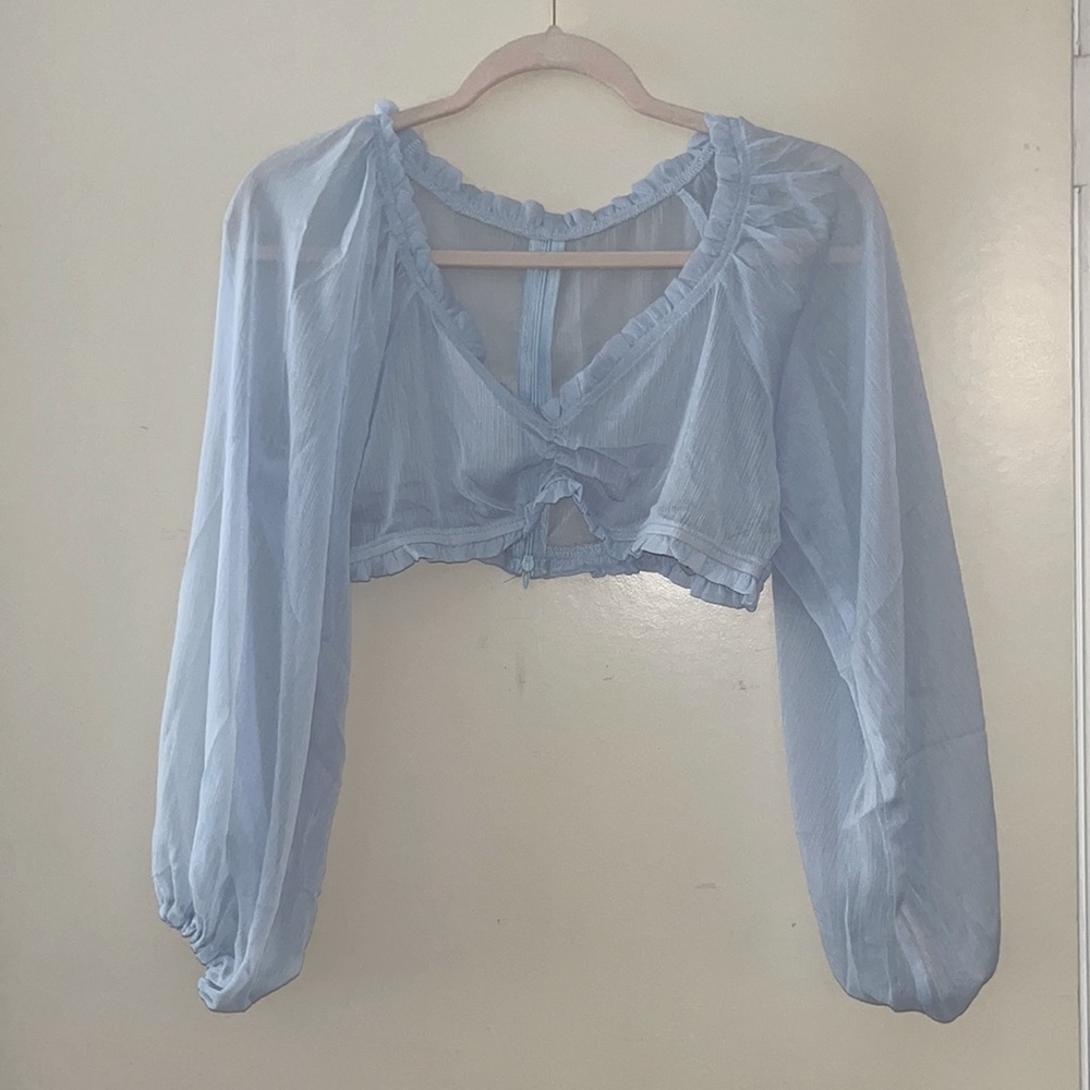 Sheer ruffle trim swim top coverup